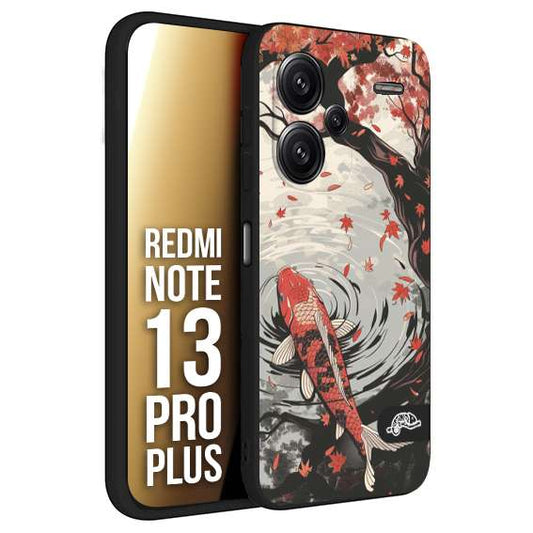 CUSTOMIZZA - Custodia cover nera morbida in tpu compatibile per Xiaomi Redmi Note 13 PRO PLUS giapponese lago carpa koi rossa con foglie d'acero rosso disegnata tattoo