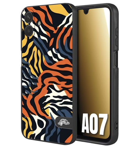 CUSTOMIZZA - Custodia cover nera morbida in tpu compatibile per Samsung A07 leopardato maculato tigrato tiger colorata gialla blu arancio
