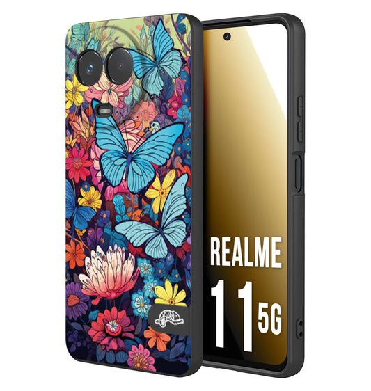 CUSTOMIZZA - Custodia cover nera morbida in tpu compatibile per Oppo Realme 8 - 8 PRO farfalle butterfly moderno donna disegnate gialla blu rosa