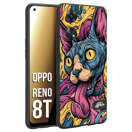 CUSTOMIZZA - Custodia cover nera morbida in tpu compatibile per Oppo Reno 8T Sphynx Colorato Pop Art Psichedelico Gatto Blu Rosa Giallo Artistica Fantasy
