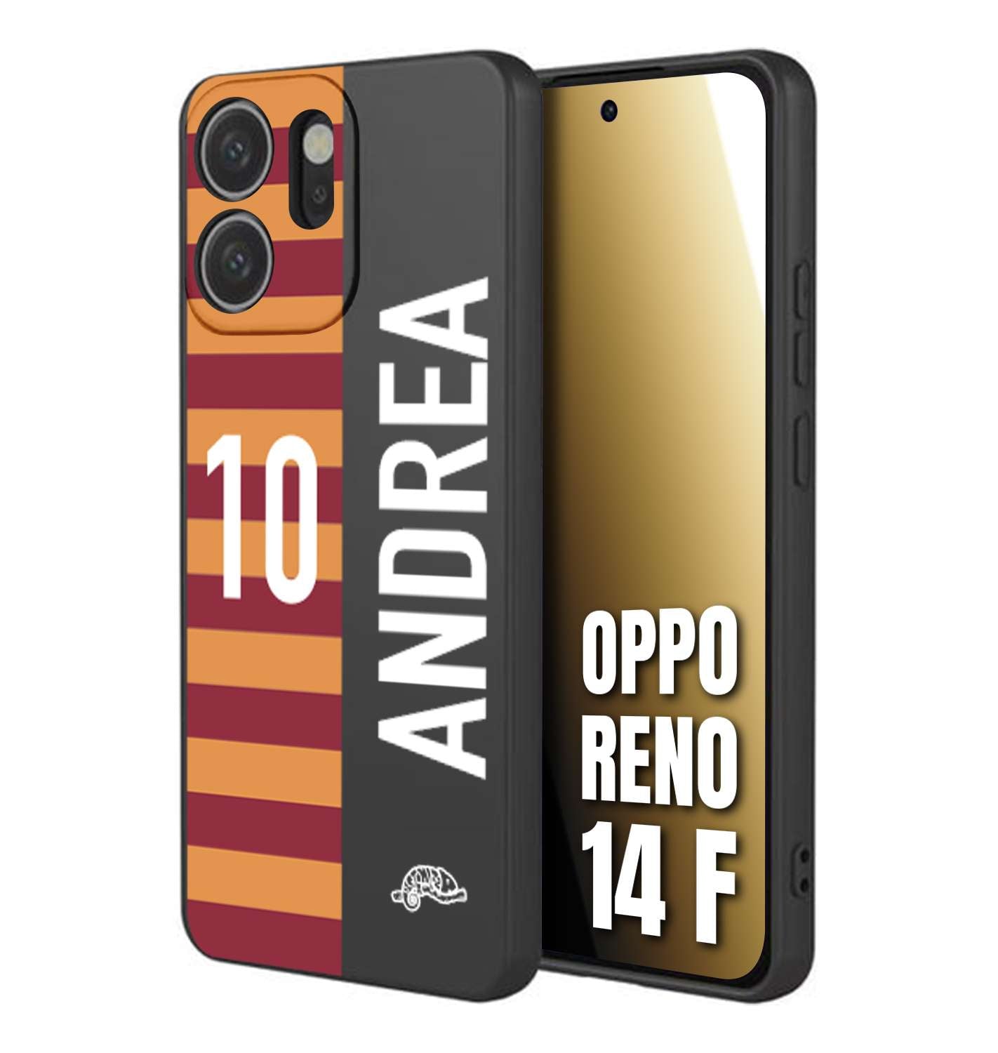 CUSTOMIZZA - Custodia cover nera morbida in tpu compatibile per Oppo Reno 14 F personalizzata calcio football nome e numero calciatori giallo rossi