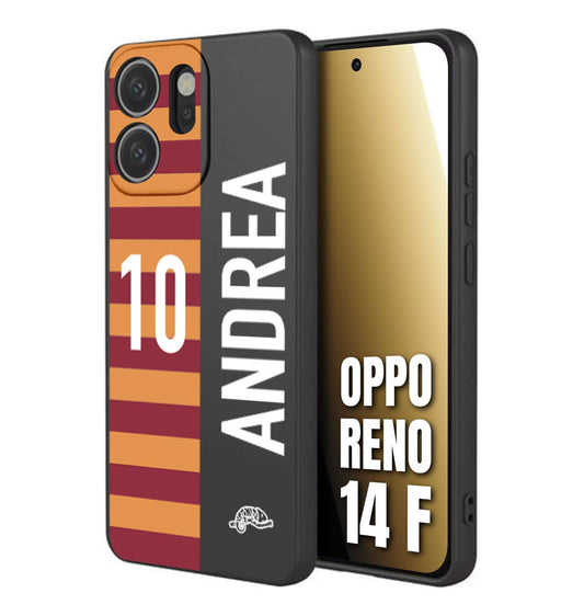 CUSTOMIZZA - Custodia cover nera morbida in tpu compatibile per Oppo Reno 14 F personalizzata calcio football nome e numero calciatori giallo rossi