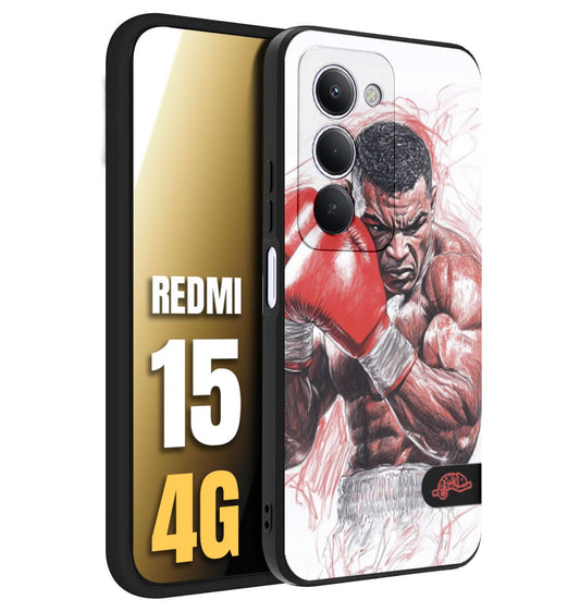 CUSTOMIZZA - Custodia cover nera morbida in tpu compatibile per Xiaomi Redmi 15 4G pugilato pugili disegno tattoo guantoni boxer pesi massimi iron mike