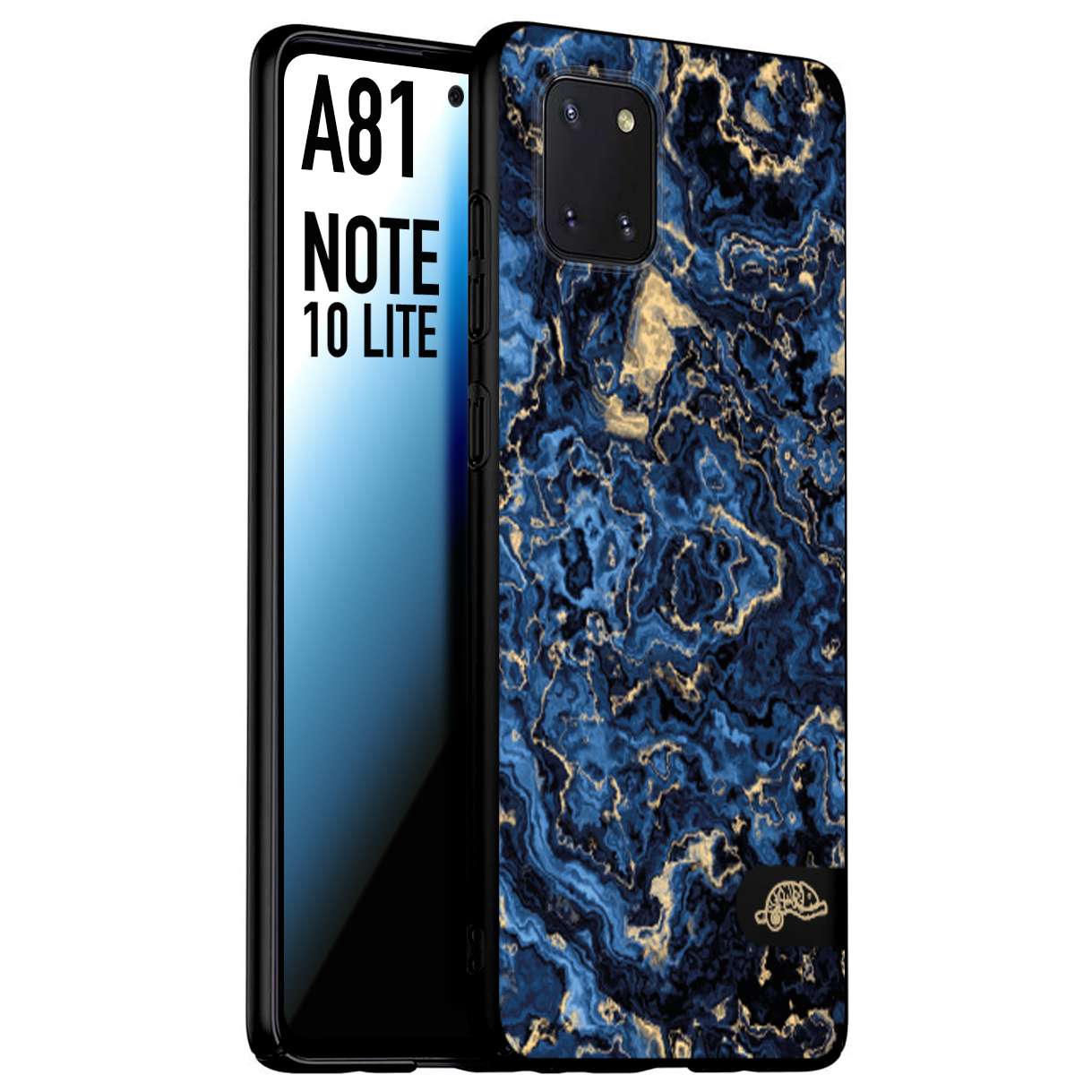 CUSTOMIZZA - Custodia cover nera morbida in tpu compatibile per Samsung A81 - Note 10 Lite effetto marmo marble blu venature dorato psichedelico