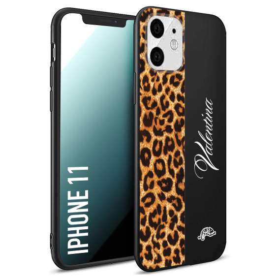 CUSTOMIZZA - Custodia cover nera morbida in tpu compatibile per iPhone 11 custom nome scritta leopardato maculato donna marrone leopard