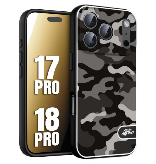 CUSTOMIZZA - Custodia cover nera morbida in tpu compatibile per iPhone 17 PRO - 18 PRO camouflage mimetico militare nero black grigio