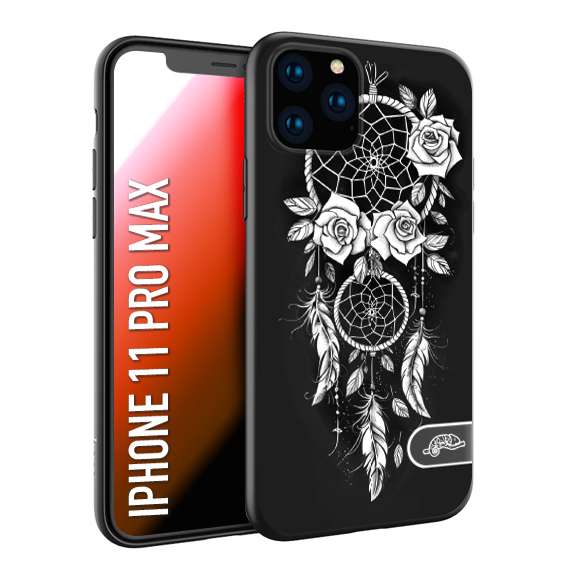 CUSTOMIZZA - Custodia cover nera morbida in tpu compatibile per iPhone 11 PRO MAX acchiappasogni dreamcatcher black and white bianco a rilievo disegnato tattoo tatuaggio