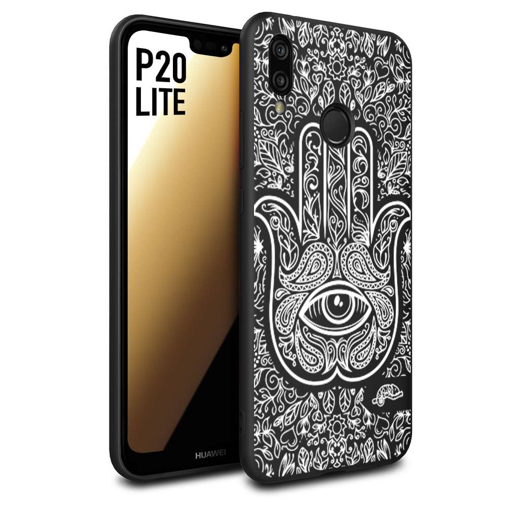 CUSTOMIZZA - Custodia cover nera morbida in tpu compatibile per Huawei P20 LITE mano di fatima effetto rilievo mandala donna