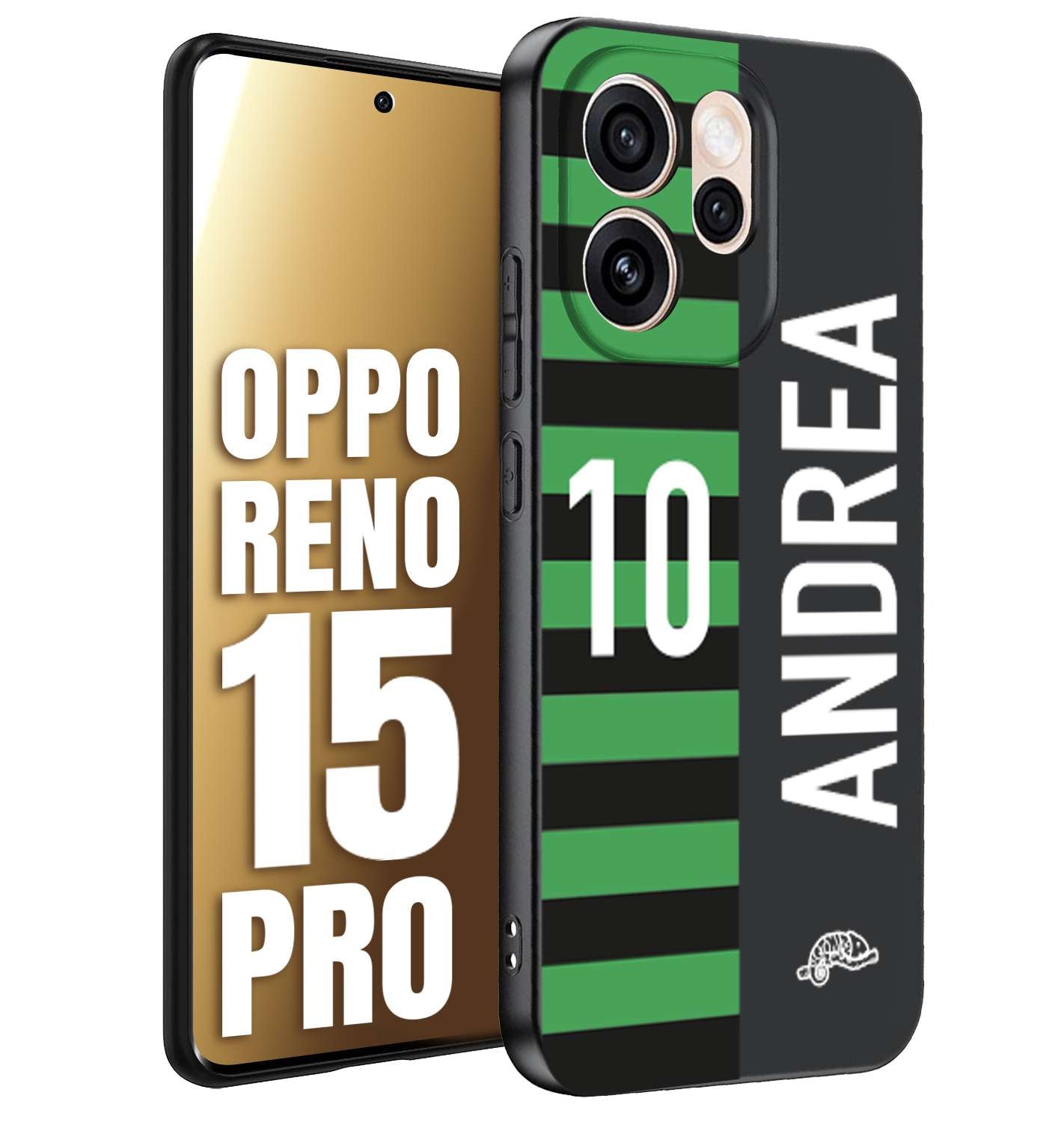 CUSTOMIZZA - Custodia cover nera morbida in tpu compatibile per Oppo Reno 15 PRO personalizzata calcio football nome e numero calciatori neroverde