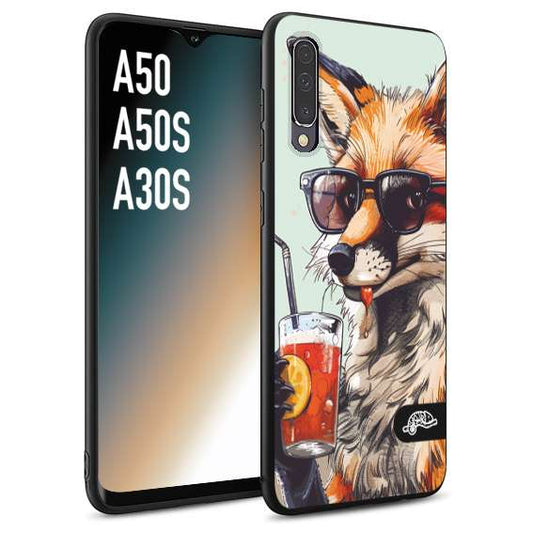 CUSTOMIZZA - Custodia cover nera morbida in tpu compatibile per Samsung A50 - A50S - A30S estate disegnata cocktails animali simpatici fox volpe negroni