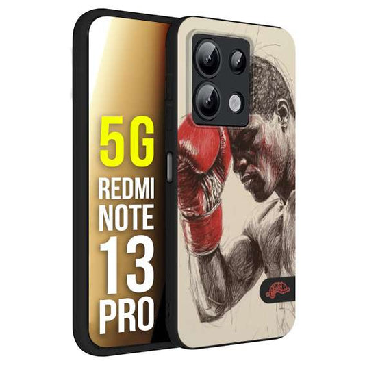 CUSTOMIZZA - Custodia cover nera morbida in tpu compatibile per Xiaomi Redmi Note 13 PRO 5G pugilato pugili disegno tattoo guantoni boxer pesi massimi