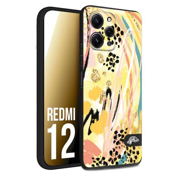 CUSTOMIZZA - Custodia cover nera morbida in tpu compatibile per Xiaomi Redmi 12 astratti donna flower fantasia estate gialla rosa leopardata