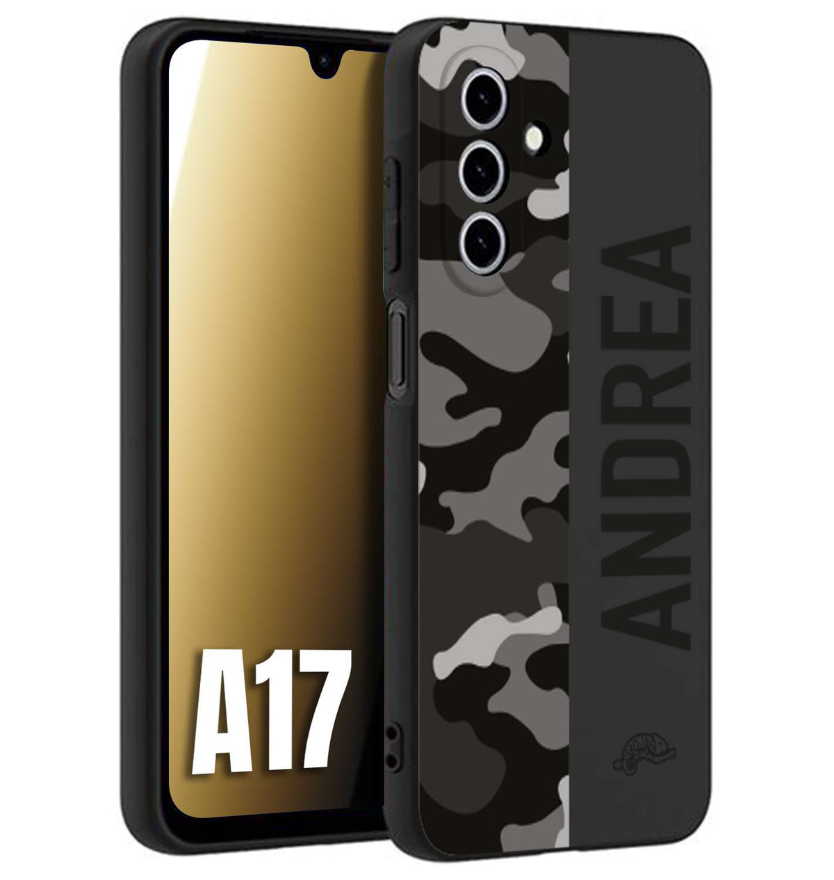 CUSTOMIZZA - Custodia cover nera morbida in tpu compatibile per Samsung A17 camouflage mimetico militare personalizzata nome