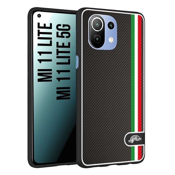 CUSTOMIZZA - Custodia cover nera morbida in tpu compatibile per Xiaomi Mi 11 Lite / Mi 11 Lite 5G effetto fibra di carbonio bandiera Italia made in Italy