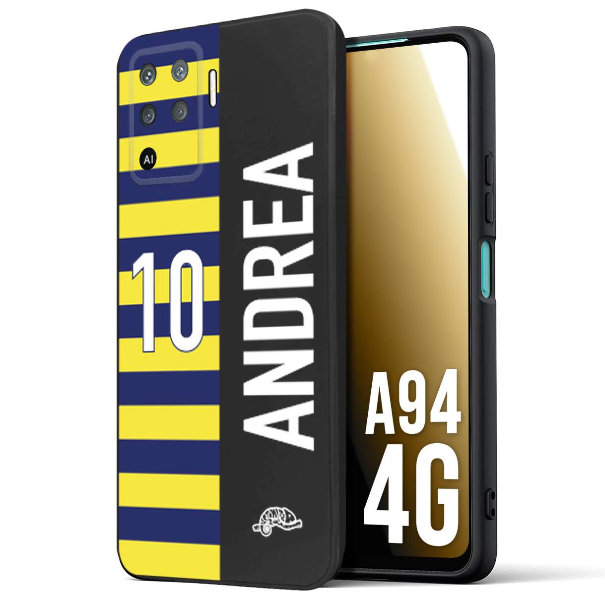 CUSTOMIZZA - Custodia cover nera morbida in tpu compatibile per Oppo A94 4G personalizzata calcio football nome e numero calciatori giallo blu