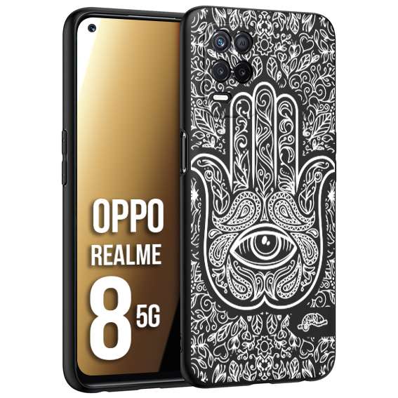 CUSTOMIZZA - Custodia cover nera morbida in tpu compatibile per Oppo Realme 8 5G mano di fatima effetto rilievo mandala donna