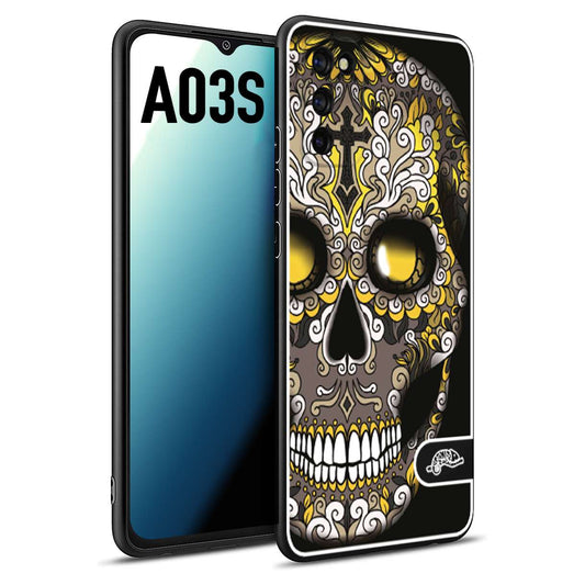 CUSTOMIZZA - Custodia cover nera morbida in tpu compatibile per Samsung A03S effetto marmo marble verde green venature dorato pietra