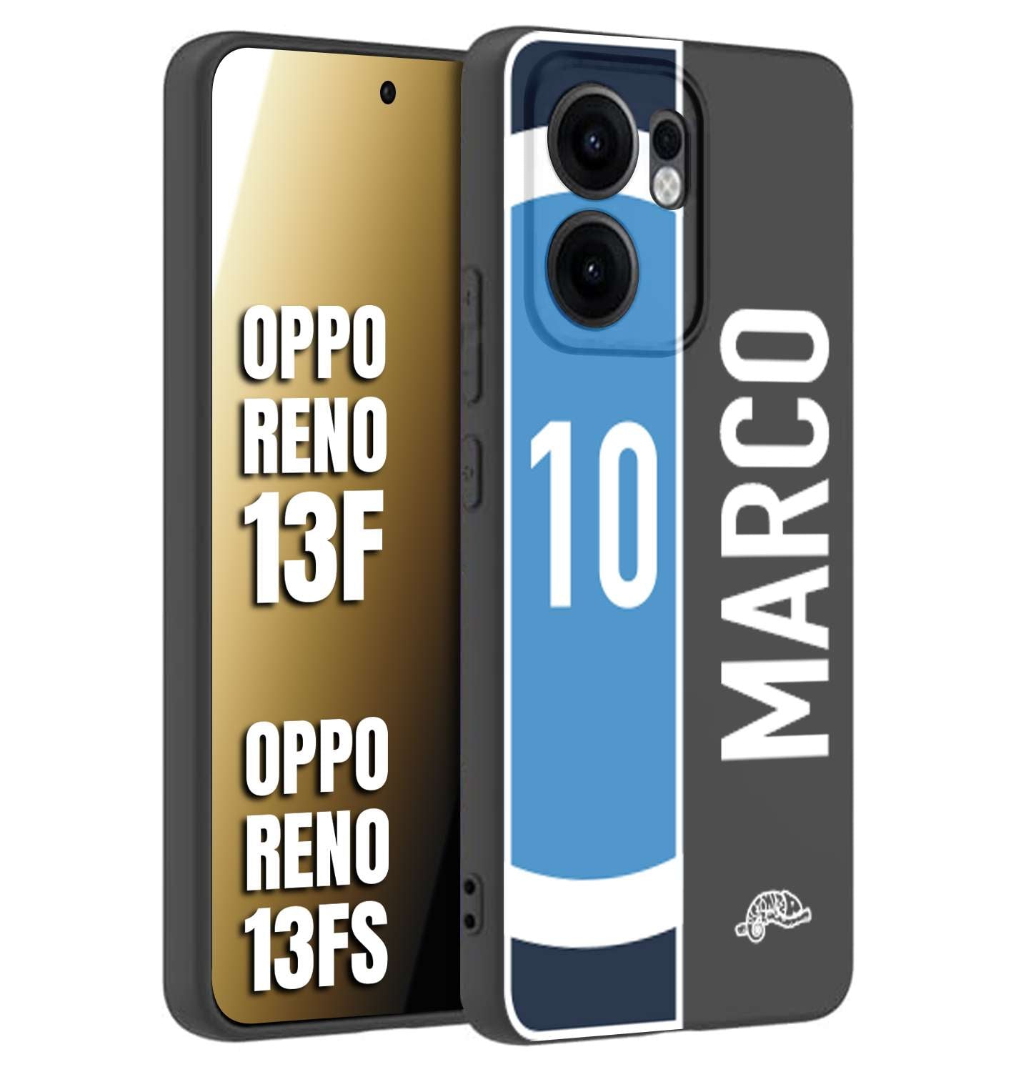 CUSTOMIZZA - Custodia cover nera morbida in tpu compatibile per Oppo Reno 13 F personalizzata calcio football nome e numero calciatori biancoazzurri bianco celesti