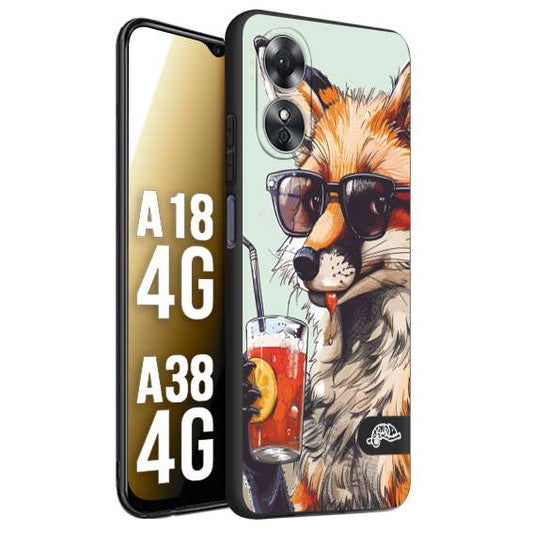 CUSTOMIZZA - Custodia cover nera morbida in tpu compatibile per Oppo A18 4G - A38 4G estate disegnata cocktails animali simpatici fox volpe negroni