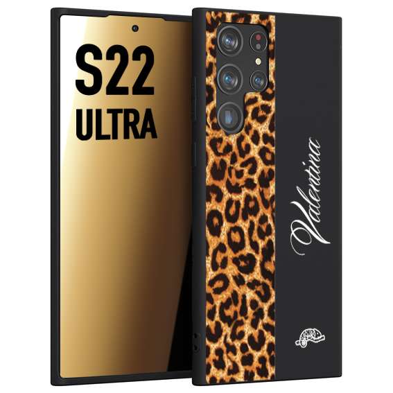 CUSTOMIZZA - Custodia cover nera morbida in tpu compatibile per Samsung S22 ULTRA custom nome scritta leopardato maculato donna marrone leopard