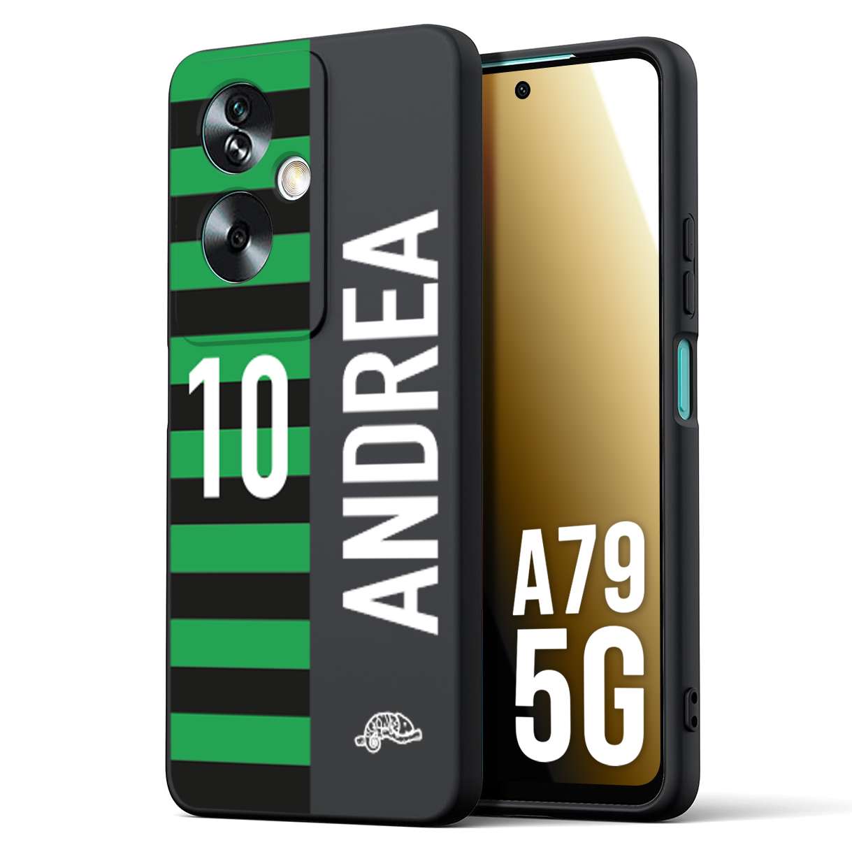 CUSTOMIZZA - Custodia cover nera morbida in tpu compatibile per Oppo A79 5G personalizzata calcio football nome e numero calciatori neroverde