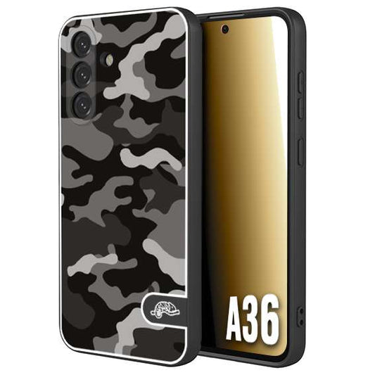 CUSTOMIZZA - Custodia cover nera morbida in tpu compatibile per Samsung A36 camouflage mimetico militare nero black grigio