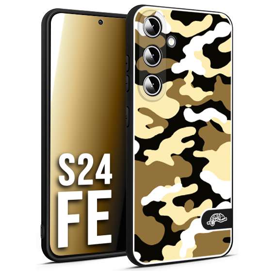 CUSTOMIZZA - Custodia cover nera morbida in tpu compatibile per Samsung S24 FE camouflage mimetico militare giallo desert brown