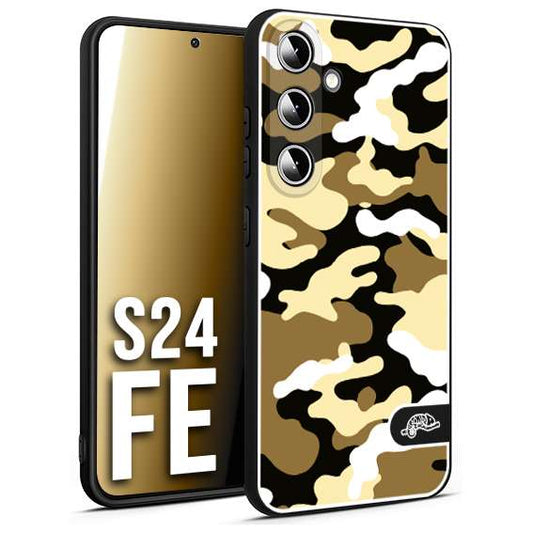 CUSTOMIZZA - Custodia cover nera morbida in tpu compatibile per Samsung S24 FE camouflage mimetico militare giallo desert brown