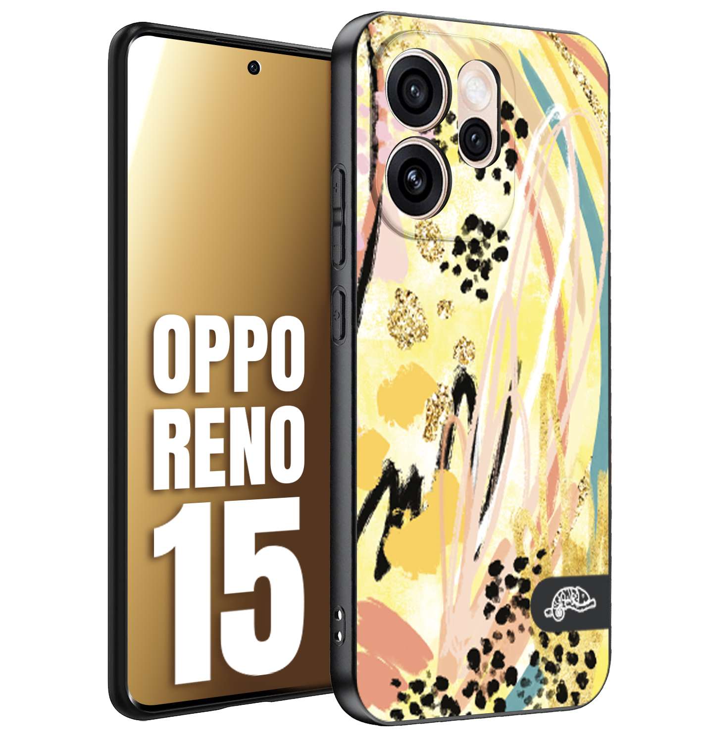 CUSTOMIZZA - Custodia cover nera morbida in tpu compatibile per Oppo Reno 15 astratti donna flower fantasia estate gialla rosa leopardata