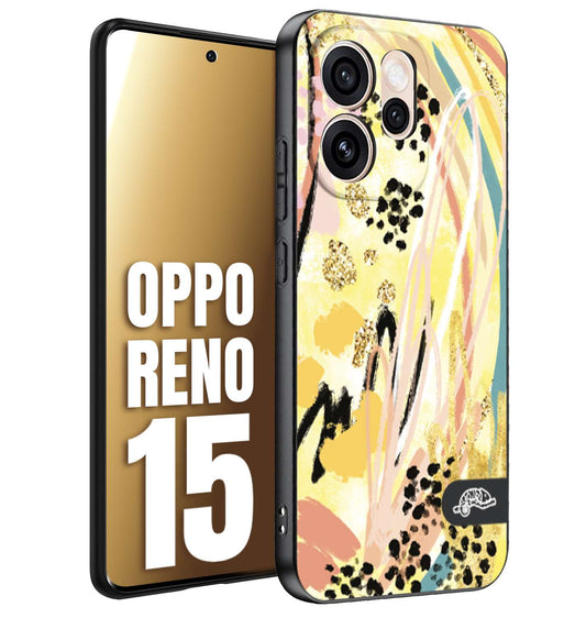 CUSTOMIZZA - Custodia cover nera morbida in tpu compatibile per Oppo Reno 15 astratti donna flower fantasia estate gialla rosa leopardata