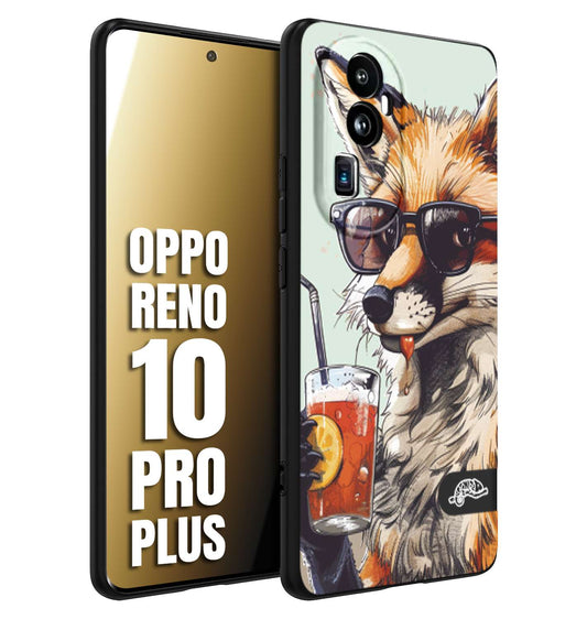 CUSTOMIZZA - Custodia cover nera morbida in tpu compatibile per Oppo Reno 10 PRO PLUS estate disegnata cocktails animali simpatici fox volpe negroni
