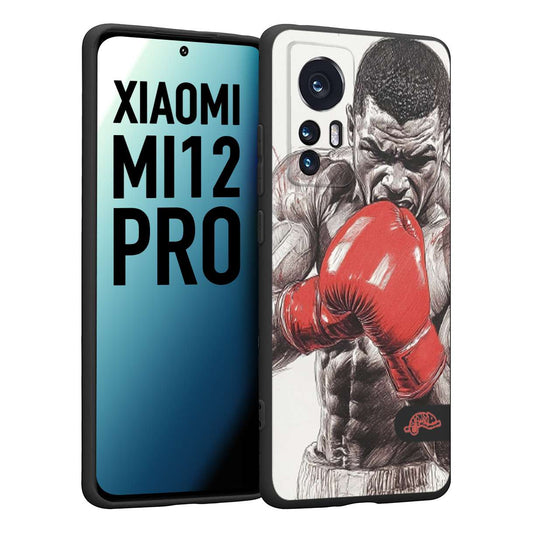 CUSTOMIZZA - Custodia cover nera morbida in tpu compatibile per Xiaomi 12 PRO pugilato pugili disegno tattoo guantoni box pesi massimi gancio