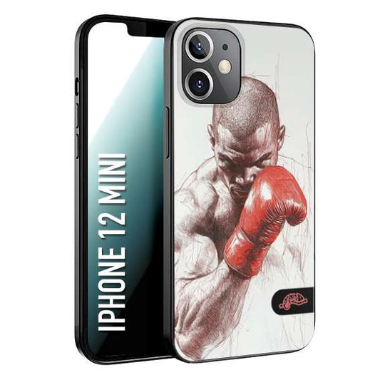 CUSTOMIZZA - Custodia cover nera morbida in tpu compatibile per iPhone 12 MINI pugilato pugili disegno tattoo guantoni box sport primo piano