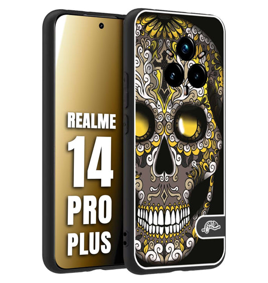 CUSTOMIZZA - Custodia cover nera morbida in tpu compatibile per Realme 14 PRO PLUS effetto marmo marble verde green venature dorato pietra