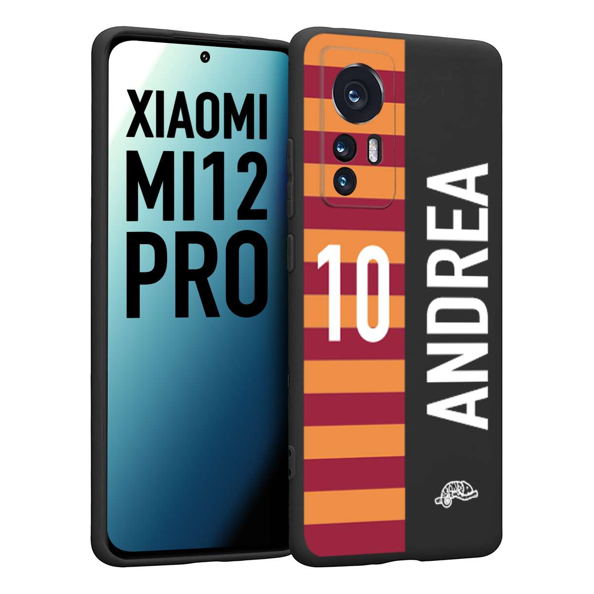 CUSTOMIZZA - Custodia cover nera morbida in tpu compatibile per Xiaomi 12 PRO personalizzata calcio football nome e numero calciatori giallo rossi