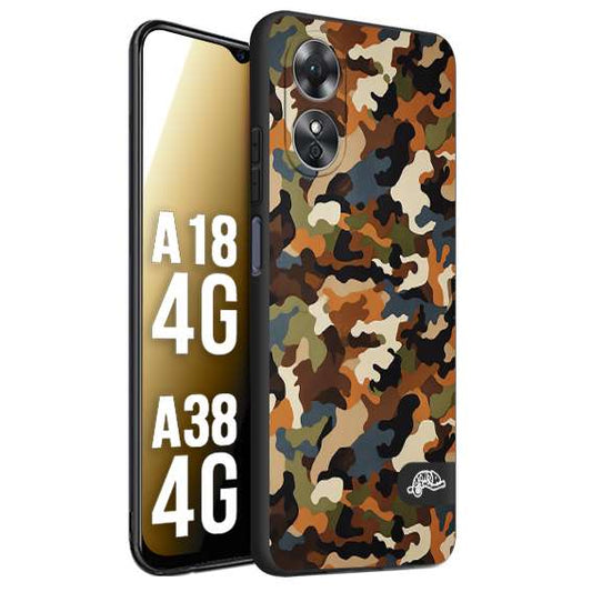 CUSTOMIZZA - Custodia cover nera morbida in tpu compatibile per Oppo A18 4G - A38 4G camouflage mimetico militare moderno blu marrone beige