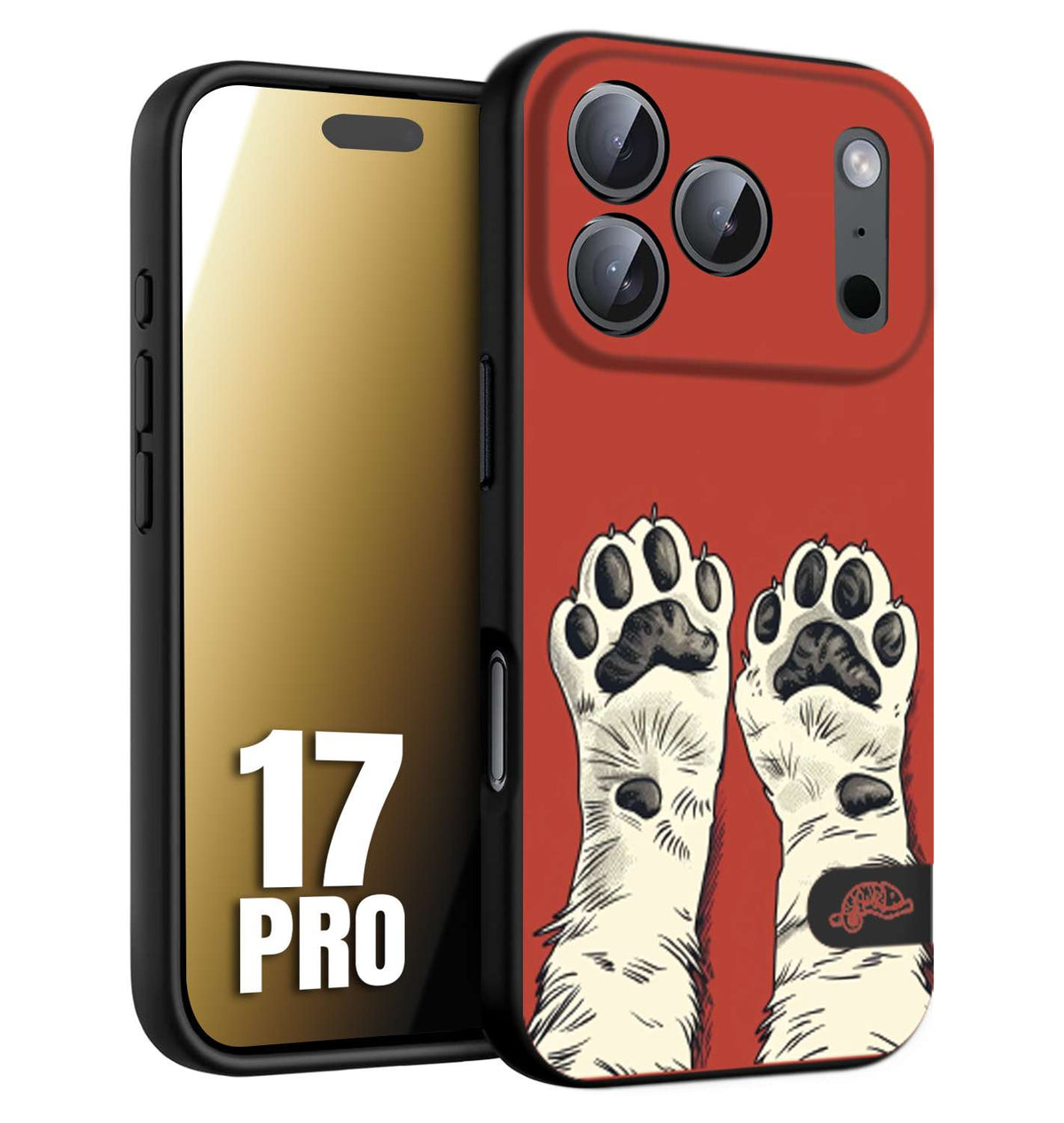CUSTOMIZZA - Custodia cover nera morbida in tpu compatibile per iPhone 17 PRO zampe di gatto cat paws rossa red disegnata fumetto cartoon