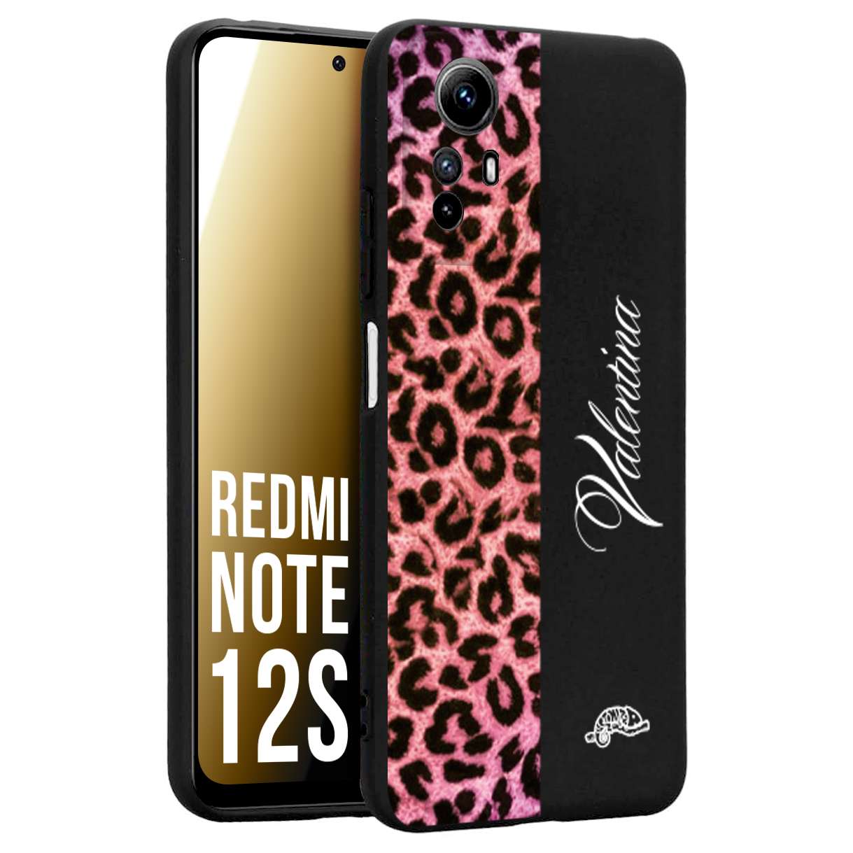 CUSTOMIZZA - Custodia cover nera morbida in tpu compatibile per Xiaomi Redmi Note 12S leopardato rosa fucsia personalizzata nome iniziali