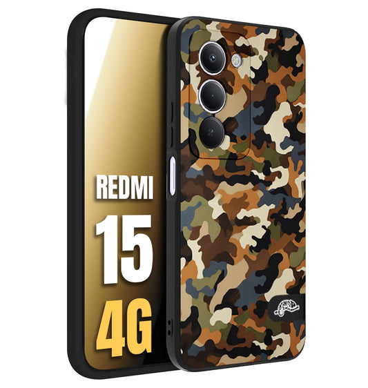 CUSTOMIZZA - Custodia cover nera morbida in tpu compatibile per Xiaomi Redmi 15 4G camouflage mimetico militare moderno blu marrone beige
