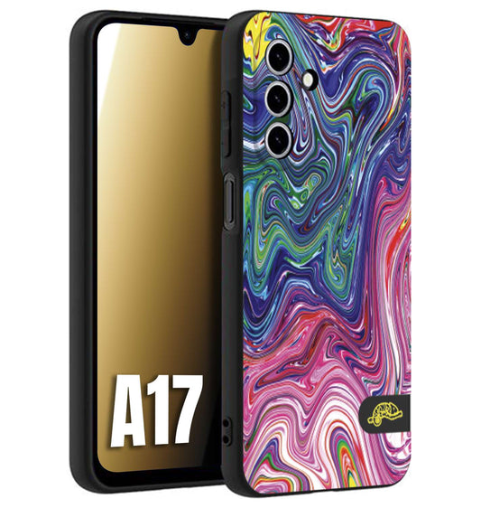 CUSTOMIZZA - Custodia cover nera morbida in tpu compatibile per Samsung A17 colorata fantasia vortice marmo arcobaleno rosa blu fucsia