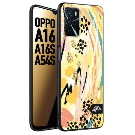 CUSTOMIZZA - Custodia cover nera morbida in tpu compatibile per Oppo A16 - A16S - A54S astratti donna flower fantasia estate gialla rosa leopardata