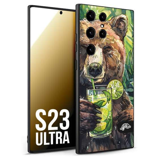 CUSTOMIZZA - Custodia cover nera morbida in tpu compatibile per Samsung S23 ULTRA estate disegnata cocktails animali simpatici orso bear negroni