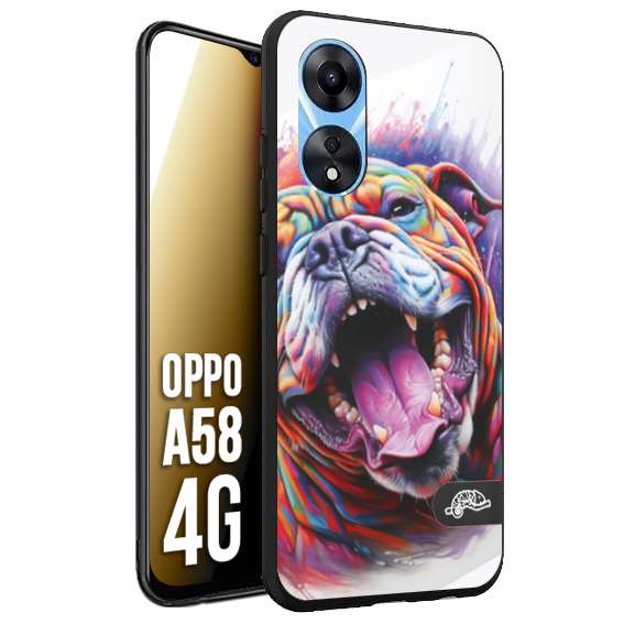 CUSTOMIZZA - Custodia cover nera morbida in tpu compatibile per Oppo A58 4G animali color bulldog cane dog colori vibranti disegnato schizzo