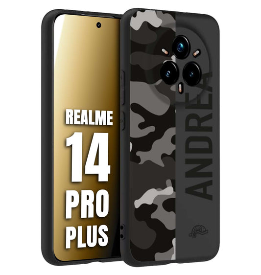 CUSTOMIZZA - Custodia cover nera morbida in tpu compatibile per Realme 14 PRO PLUS camouflage mimetico militare personalizzata nome
