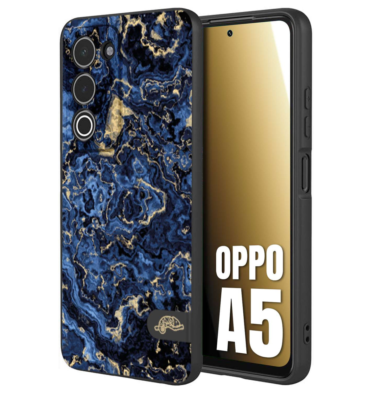 CUSTOMIZZA - Custodia cover nera morbida in tpu compatibile per Oppo A5 effetto marmo marble blu venature dorato psichedelico