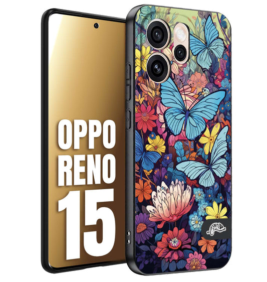 CUSTOMIZZA - Custodia cover nera morbida in tpu compatibile per Oppo Reno 15 farfalle butterfly moderno donna disegnate gialla blu rosa