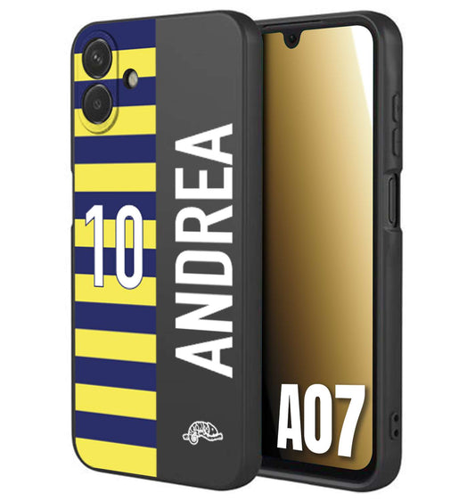 CUSTOMIZZA - Custodia cover nera morbida in tpu compatibile per Samsung A07 personalizzata calcio football nome e numero calciatori giallo blu
