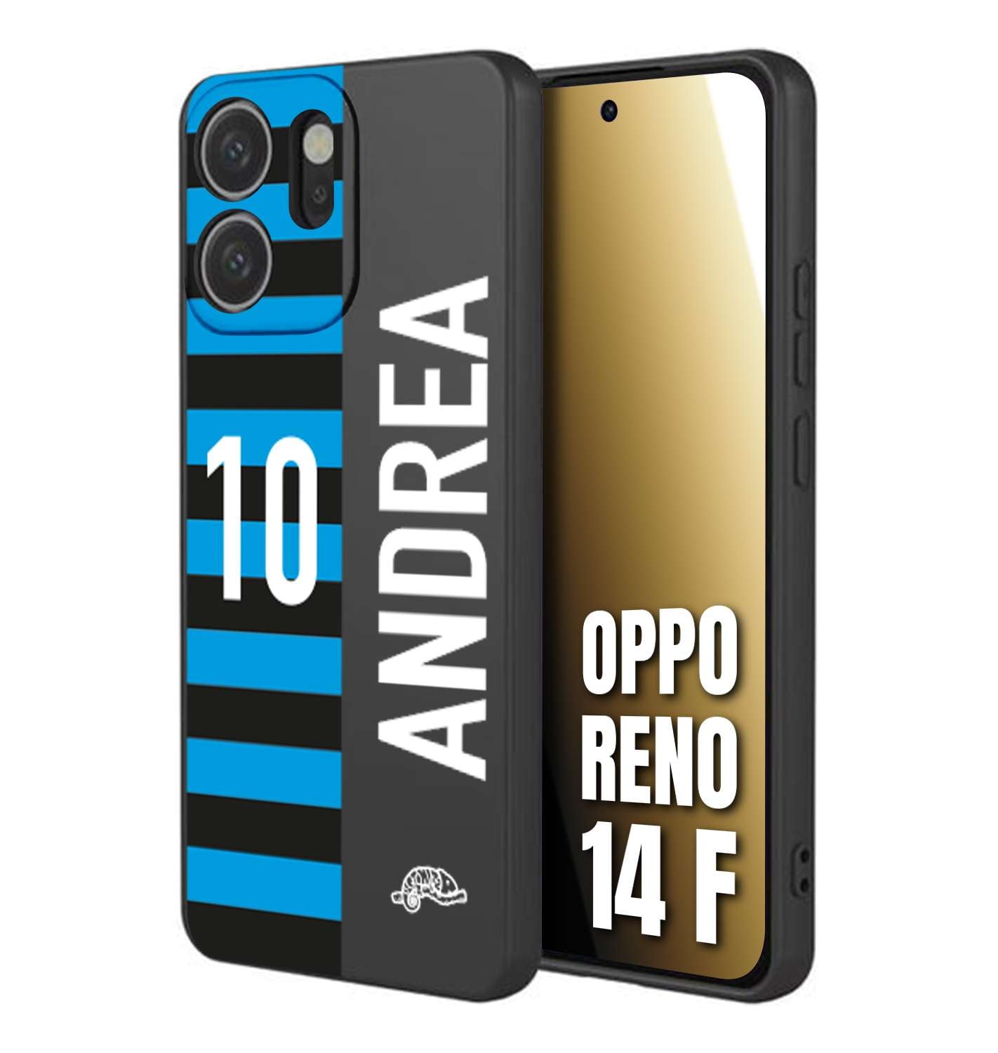 CUSTOMIZZA - Custodia cover nera morbida in tpu compatibile per Oppo Reno 14 F personalizzata calcio football nome e numero calciatori nerazzurra