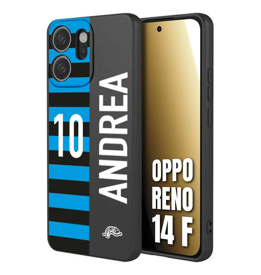CUSTOMIZZA - Custodia cover nera morbida in tpu compatibile per Oppo Reno 14 F personalizzata calcio football nome e numero calciatori nerazzurra