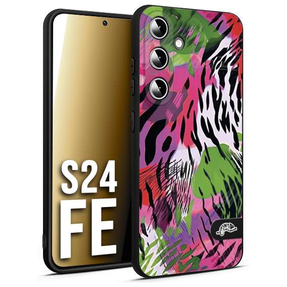 CUSTOMIZZA - Custodia cover nera morbida in tpu compatibile per Samsung S24 FE leopardato tigrato tiger colorata summer color verde fucsia